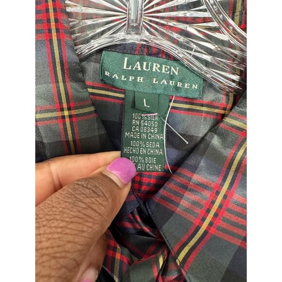 NWT Ralph Lauren Silk Georgette Harvest Plaid Button Down Blouse Size Large - Picture 3 of 13